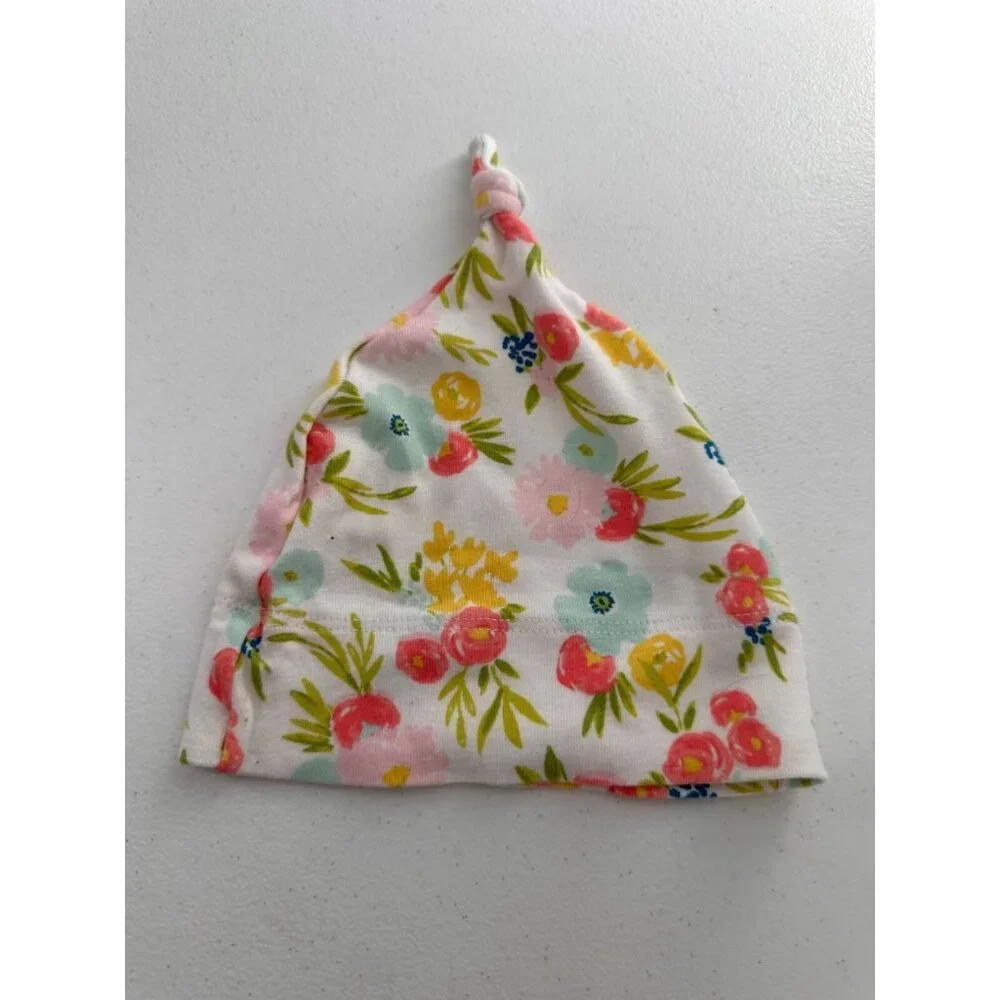 Set Of‎ 3 Baby Hats Floral & Animal Prints Knotted Design 100% Cotton By Target
